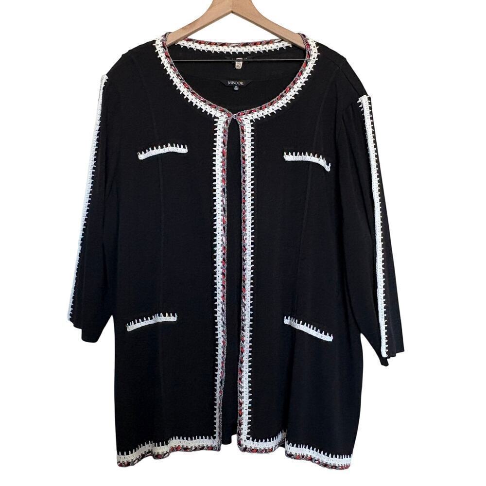 Misook 2-Piece Knit Set 2X Black White Crochet Jacket & Tank |Career Luxe Knit